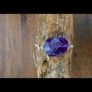 Amethyst nugget and silver plated bracelet.